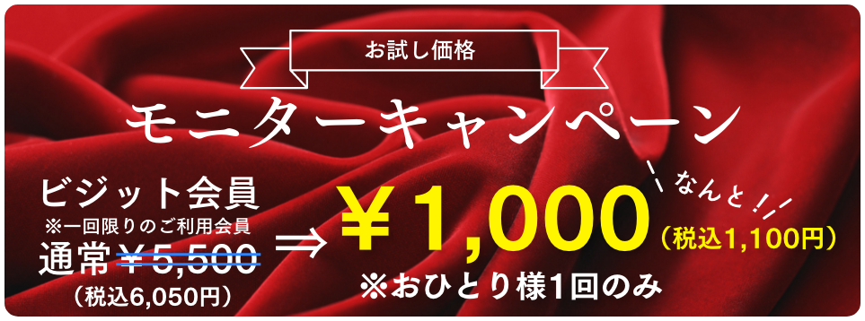 モニターキャンペーン｜ビジット会員 通常5,500→1,000｜おひとり様1回のみ